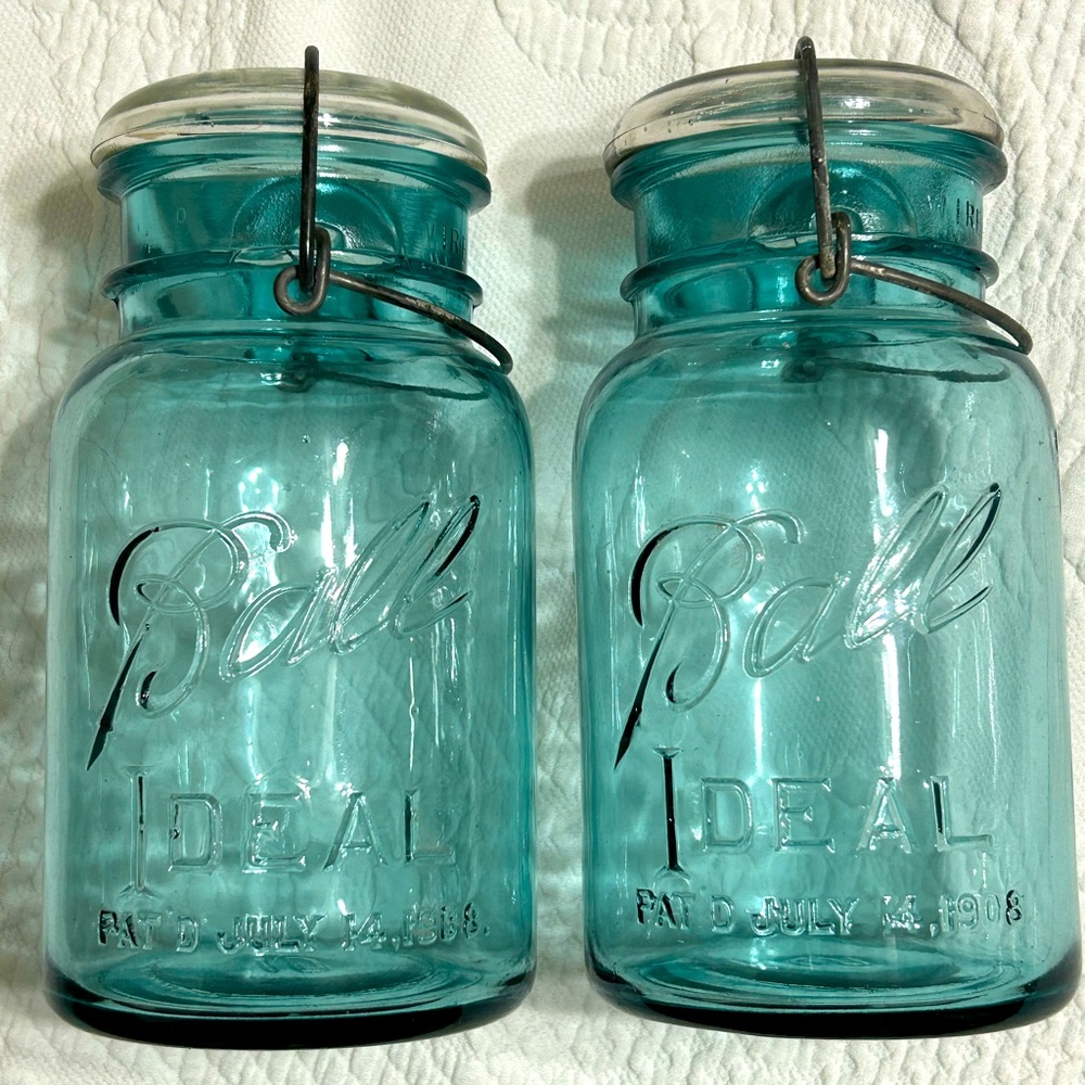 Antique Ball IDEAL Mason jars with glass lid, # 10 & 5